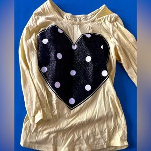 Girls, justice three-quarter sleeve graphic tee shirt with a heart size 10